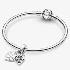 Pandora Charms<Charm double pendant Moments Cadenas & cœur - Argent