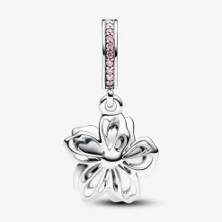 Pandora Charms<Charm fleur de cerisier en argent sterling avec zircons roses et émail rose Timeless