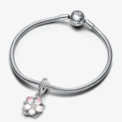Pandora Charms<Charm fleur de cerisier en argent sterling avec zircons roses et émail rose Timeless