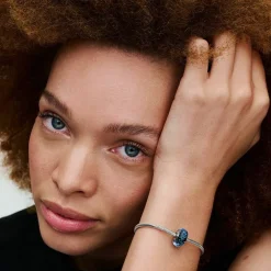 Pandora Charms<Charm Océan Verre de Murano Bleu Foncé Ondulé Colours - Argent