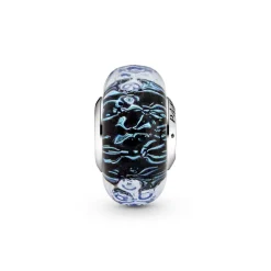 Pandora Charms<Charm Océan Verre de Murano Bleu Foncé Ondulé Colours - Argent