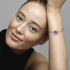 Pandora Charms<Charm moments Rose Ajourée & cristaux violet - Argent