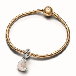 Pandora Charms<Charm Pendant Clé et Lune Bimatière - Moments