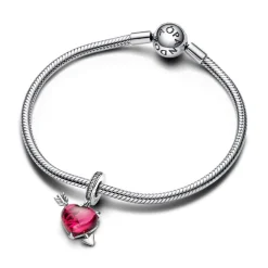 Pandora Charms<Charm Pendant Cœur Rouge et Flèche en Verre de Murano