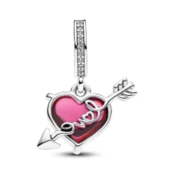 Pandora Charms<Charm Pendant Cœur Rouge et Flèche en Verre de Murano