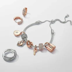 Pandora Charms<Charm Pendant Double Cadenas Cœur Barre Pivotante Bimatière