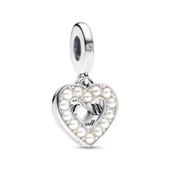 Pandora Charms<Charm Pendant Double Cœur Blanc Nacré - Moments