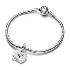 Pandora Charms<Charm Pendant Double Cœur Blanc Nacré - Moments