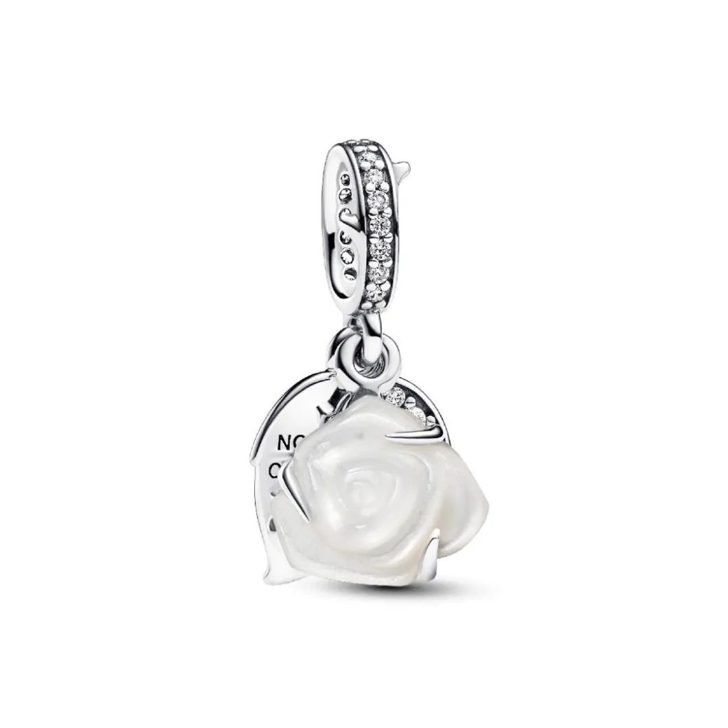 Pandora Charms<Charm Pendant Double Rose Épanouie Blanche