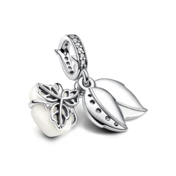 Pandora Charms<Charm Pendant Double Rose Épanouie Blanche