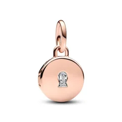 Pandora Charms<Charm Pendant Médaillon Amour Ouvrable et Gravable Doré Rose
