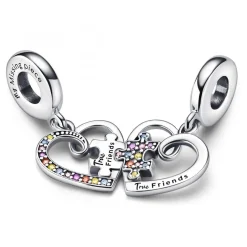 Pandora Charms<Charm Pendant Multicolore Séparable Cœurs et Pièces de Puzzle de l’Amitié
