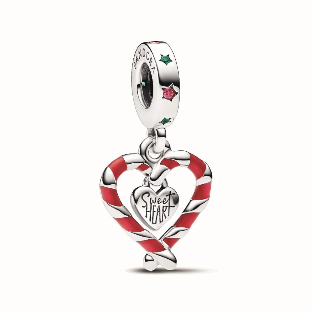 Pandora Charms<Charm Pendant Noël Double Cœur en Sucre d’Orge - Moments