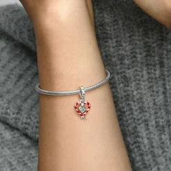 Pandora Charms<Charm Pendant Noël Double Cœur en Sucre d’Orge - Moments