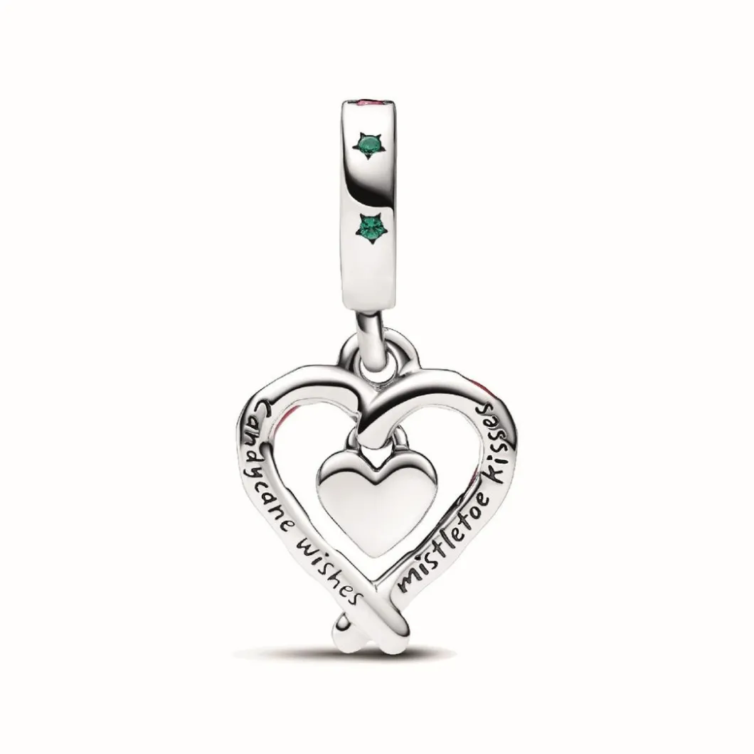 Pandora Charms<Charm Pendant Noël Double Cœur en Sucre d’Orge - Moments