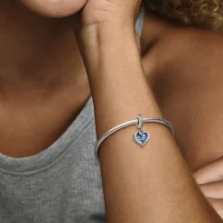 Pandora Charms<Charm Pendant Moments - Double Cœur et Étoiles Filantes Célestes