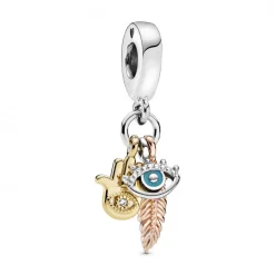 Pandora Charms<Charm Pendant Spirituel Main de Fatma, oeil de la Providence et Plume Moments