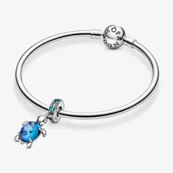 Pandora Charms<Charm Pendant Tortue de Mer en Verre de Murano Passions - Argent