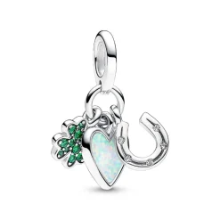 Pandora Charms<Charm Pendant Triple Trèfle à Quatre Feuilles, Cœur et Fer à Cheval