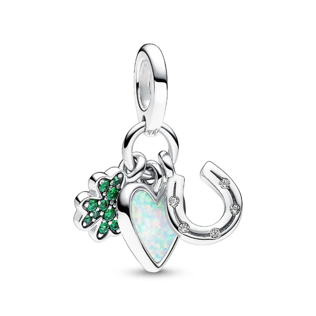 Pandora Charms<Charm Pendant Triple Trèfle à Quatre Feuilles, Cœur et Fer à Cheval