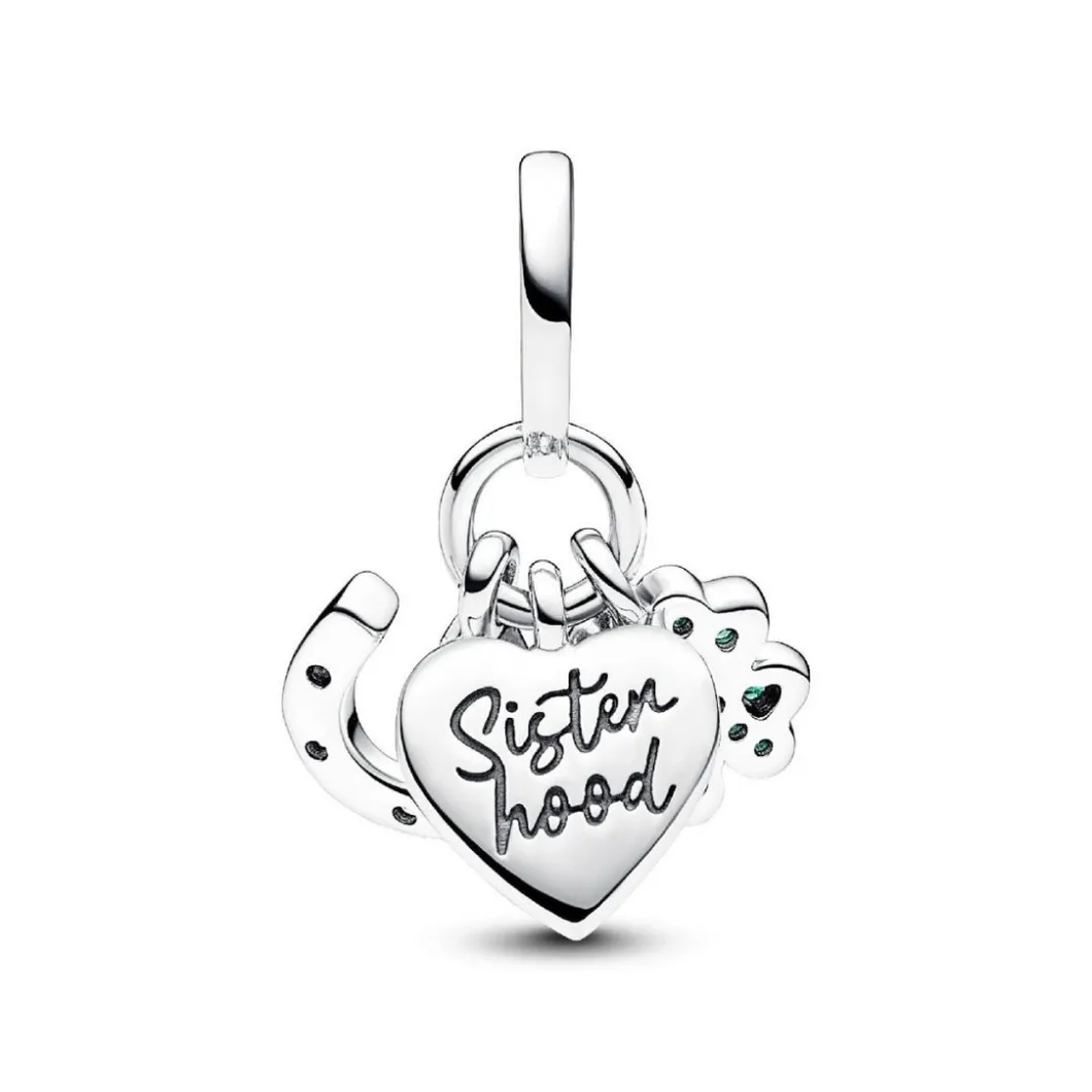 Pandora Charms<Charm Pendant Triple Trèfle à Quatre Feuilles, Cœur et Fer à Cheval