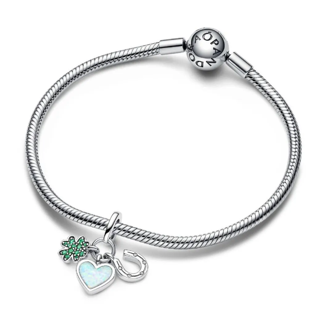 Pandora Charms<Charm Pendant Triple Trèfle à Quatre Feuilles, Cœur et Fer à Cheval