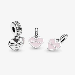 Pandora Charms<Charm pendentif avec cœurs mère et fille Moments