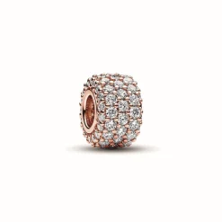 Pandora Charms<Charm Triple Rang Pavé Scintillant - Moments Doré Rose