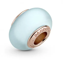 Pandora Charms<Charm Verre de Murano Bleu Mat Colours - noyau métal Doré à l'or Rose 585/1000e