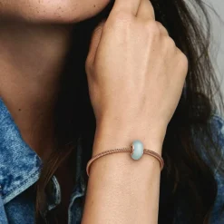 Pandora Charms<Charm Verre de Murano Bleu Mat Colours - noyau métal Doré à l'or Rose 585/1000e