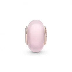 Pandora Charms<Charm Verre de Murano Rose Mat Colours - noyau métal Doré à l'or Rose 585/1000e