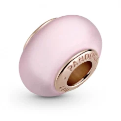 Pandora Charms<Charm Verre de Murano Rose Mat Colours - noyau métal Doré à l'or Rose 585/1000e