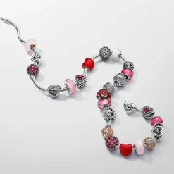 Pandora Charms<Charm Verre de Murano Rose Mat Colours - noyau métal Doré à l'or Rose 585/1000e