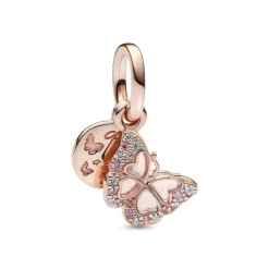 Pandora Charms<Charms Pendant double Papillon Rose et Citation -
