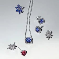 Pandora Boucles D'Oreilles<Clous d’Oreilles Halo Bleu Carré Scintillant