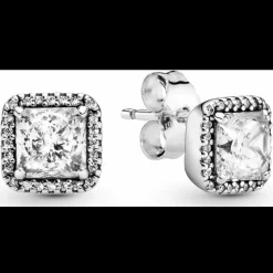 Pandora Boucles D'Oreilles<Clous d'Oreilles Halo Scintillant Carrés Signature