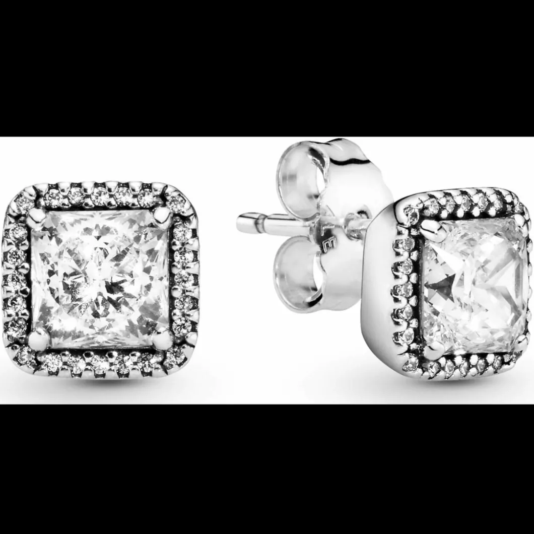 Pandora Boucles D'Oreilles<Clous d'Oreilles Halo Scintillant Carrés Signature