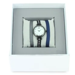 Les Interchangeables Montre Fabriquée En France<Coffret A57347 - Montre Ruban Bracelet Noir Boîtier Blanc Ruthénium Femme