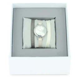 Les Interchangeables Montre Fabriquée En France<Coffret A57273 - Montre Ruban Bracelet Crème Boîtier Argenté Palladium Femme