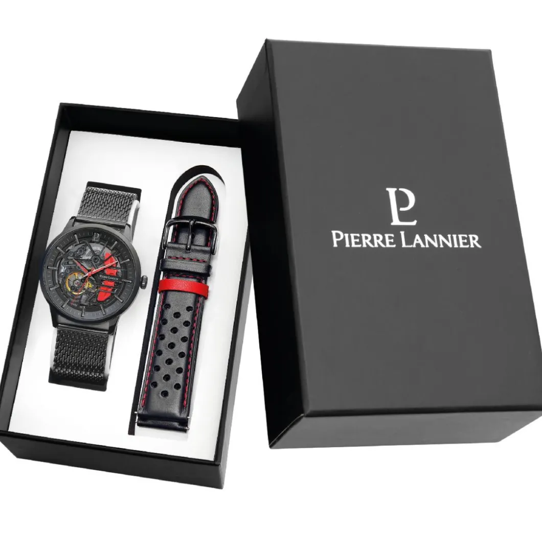Pierre Lannier Montre Automatique|Montre Cuir<Coffret Montre Homme Paddock - 385C439 Bracelet Cuir et acierNoir