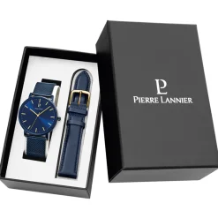 Pierre Lannier Montre Cuir<Coffret Montre Homme Essential - 388C466 Bracelet Cuir Bleu