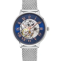 Pierre Lannier Montre Automatique|Montre Fabriquée En France<Coffret 391C168 - Montre automatic Boîtier acier poli cadran bleu index or rose romain Montres