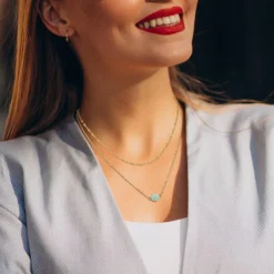 So Charm Bijoux Collier Et Pendentif<Collier Femme So Charm - B4277-DORE-AMAZONITE - Collier Mode Doré