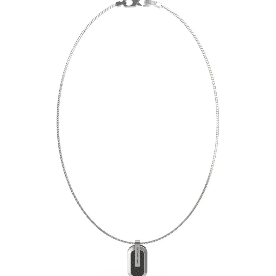 Guess Bijoux Collier Et Pendentif<Collier Racer Tag Acier Rhodié, Fibre De Carbone Et Émail