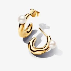 Pandora Boucles D'Oreilles<Créoles de Forme Organique et Perle de Culture