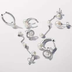 Pandora Boucles D'Oreilles<Créoles femme argent sterling avec zircons et perle Timeless