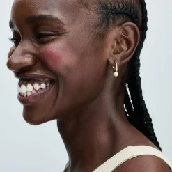 Pandora Boucles D'Oreilles<Créoles Femme métal doré à l'or fin avec perle Timeless