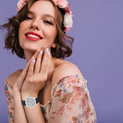 So Charm Montres Montre Cuir<Montre Ambrine élégante fond blanc ornée de Cristaux scintillants