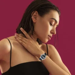 So Charm Montres Montre Cuir<Montre Ambrine élégante noire ornée de Cristaux scintillants