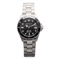 Beuchat Montre Acier<Montre BEU1955-1 - Dateur Lunette Unidirectionnelle 20 ATM Acier Argenté Cadran Noir Femme